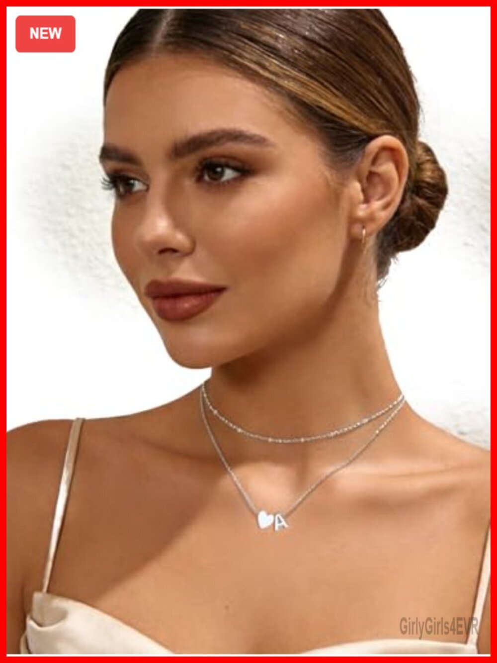 Layered Initial Necklace, 14K Gold Plated Choker, Personalized Heart Pendant - Picture 4 of 6